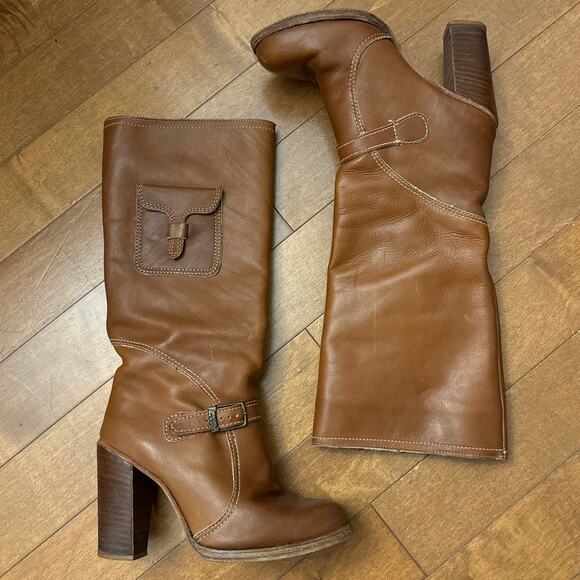 Zodiac Brown Leather Knee High Boots Block Heel Utility Pocket Y2K 2000s 5M main image 10